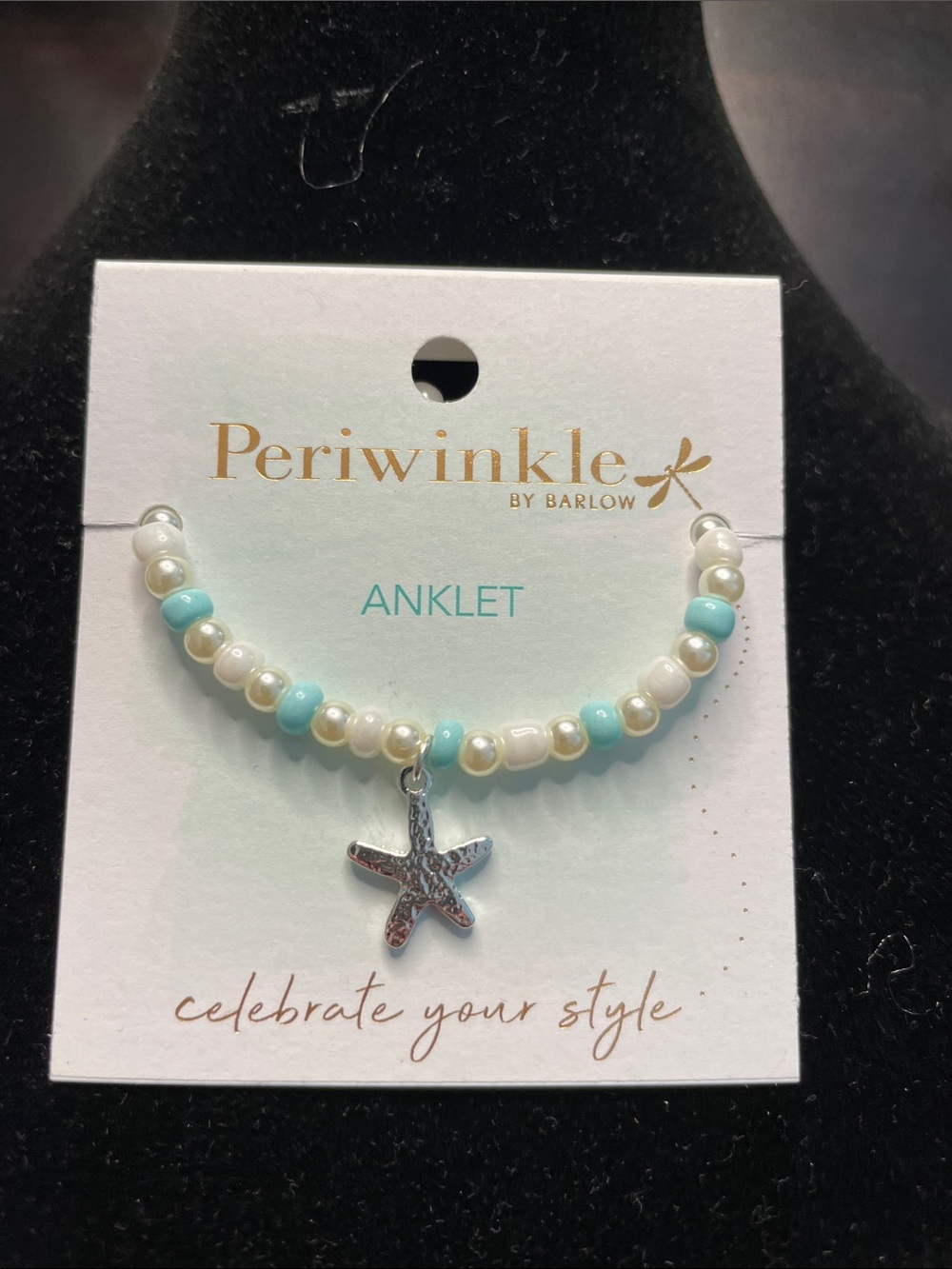 Periwinkle by Barlow Turquoise, White & Silver Starfish Anklet